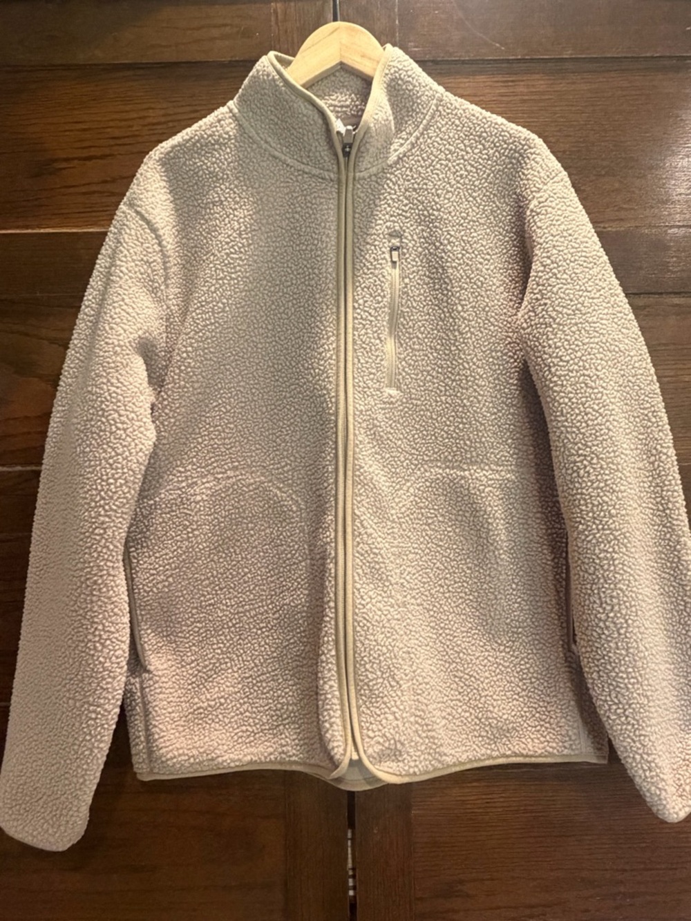 All in Motion Large teddy bear jacket fuzzy high-pile fleece full zip jacket tan